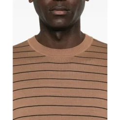 Strik^Lardini Stribet T-shirt i strik med rund hals Brun