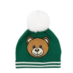 Huer & Kasketter^Moschino Strikket hue med pompon og Teddy-logo Grøn