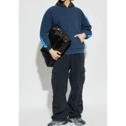 Trøjer<Balenciaga Stripe Patched Hood Zip-up Hættetrøje Blå