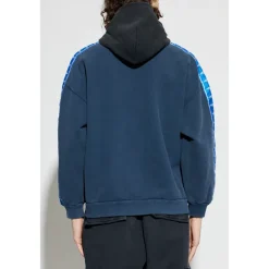Trøjer<Balenciaga Stripe Patched Hood Zip-up Hættetrøje Blå