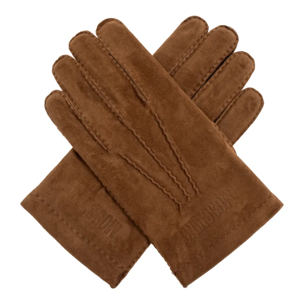 Handsker|Handsker^Moschino Suede handsker med broderet logo Brun