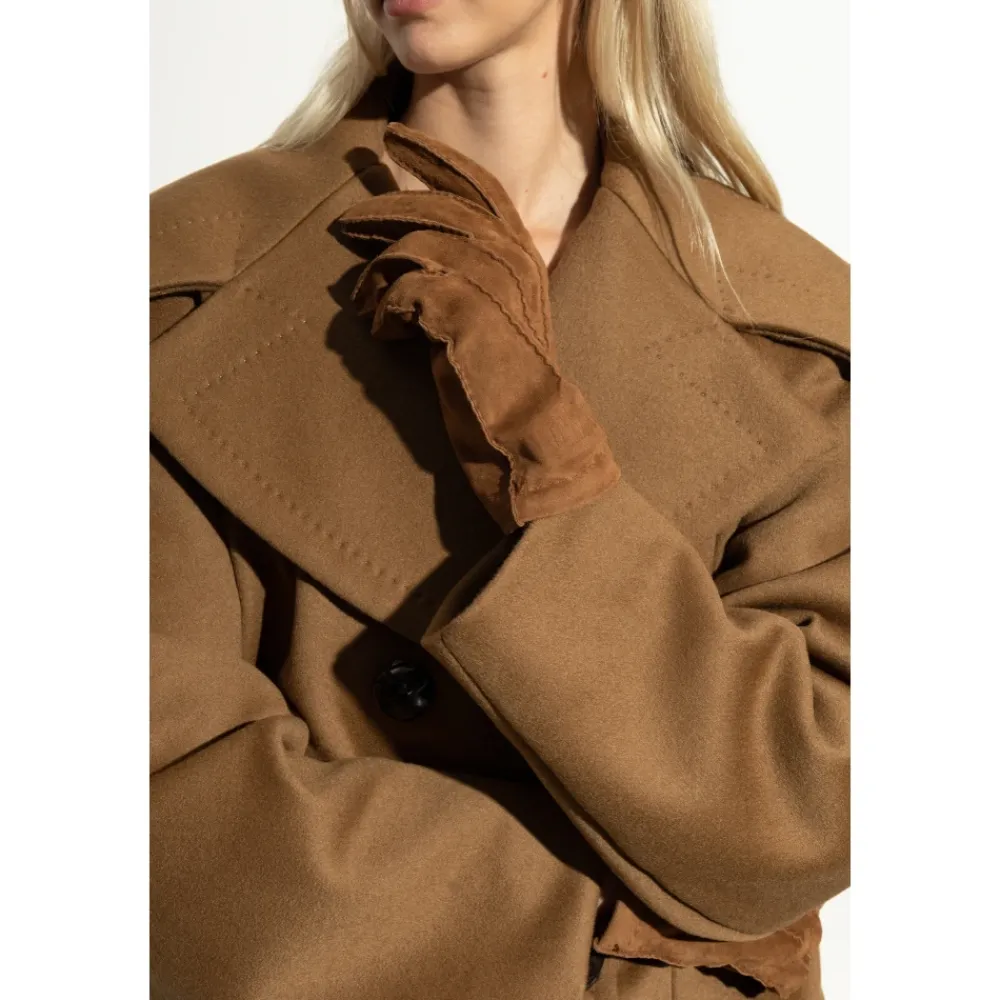 Handsker|Handsker^Moschino Suede handsker med broderet logo Brun
