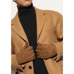 Handsker|Handsker^Moschino Suede handsker med broderet logo Brun