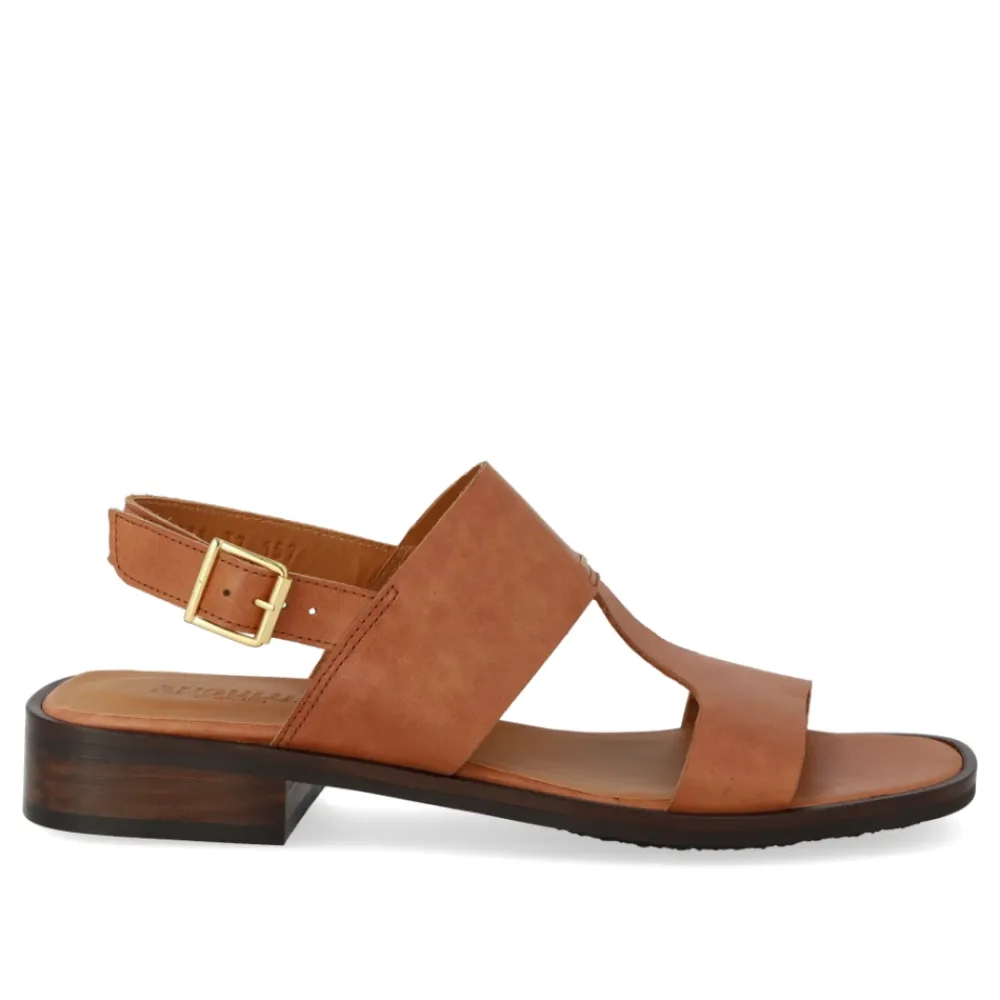 Sandaler<Angulus Tan Lædersandal med Dekorativ Syning Beige