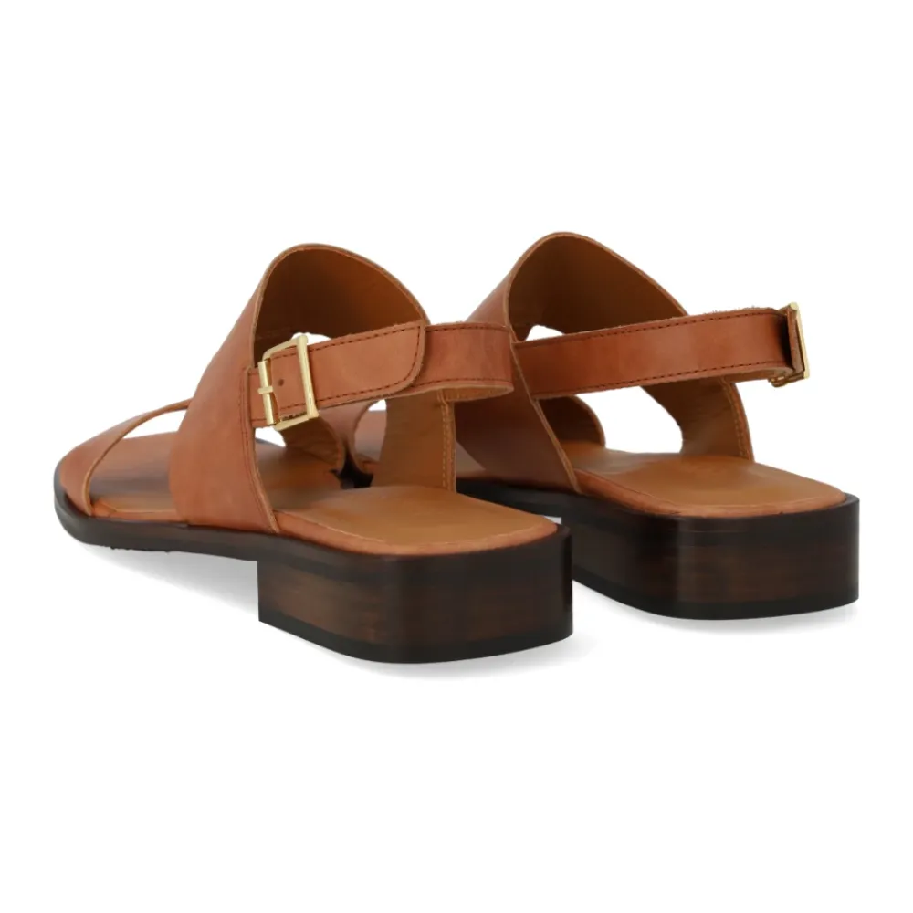 Sandaler<Angulus Tan Lædersandal med Dekorativ Syning Beige