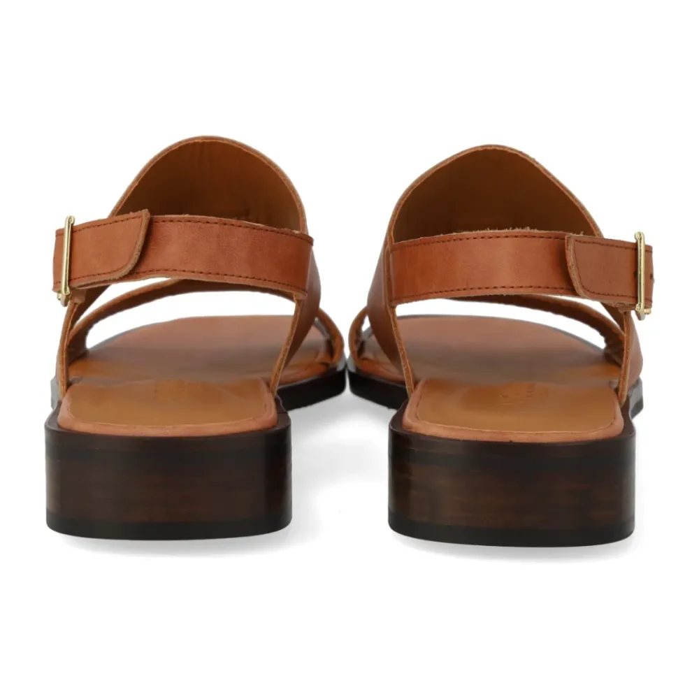 Sandaler<Angulus Tan Lædersandal med Dekorativ Syning Beige