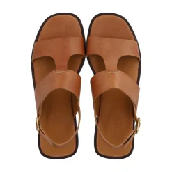 Sandaler<Angulus Tan Lædersandal med Dekorativ Syning Beige