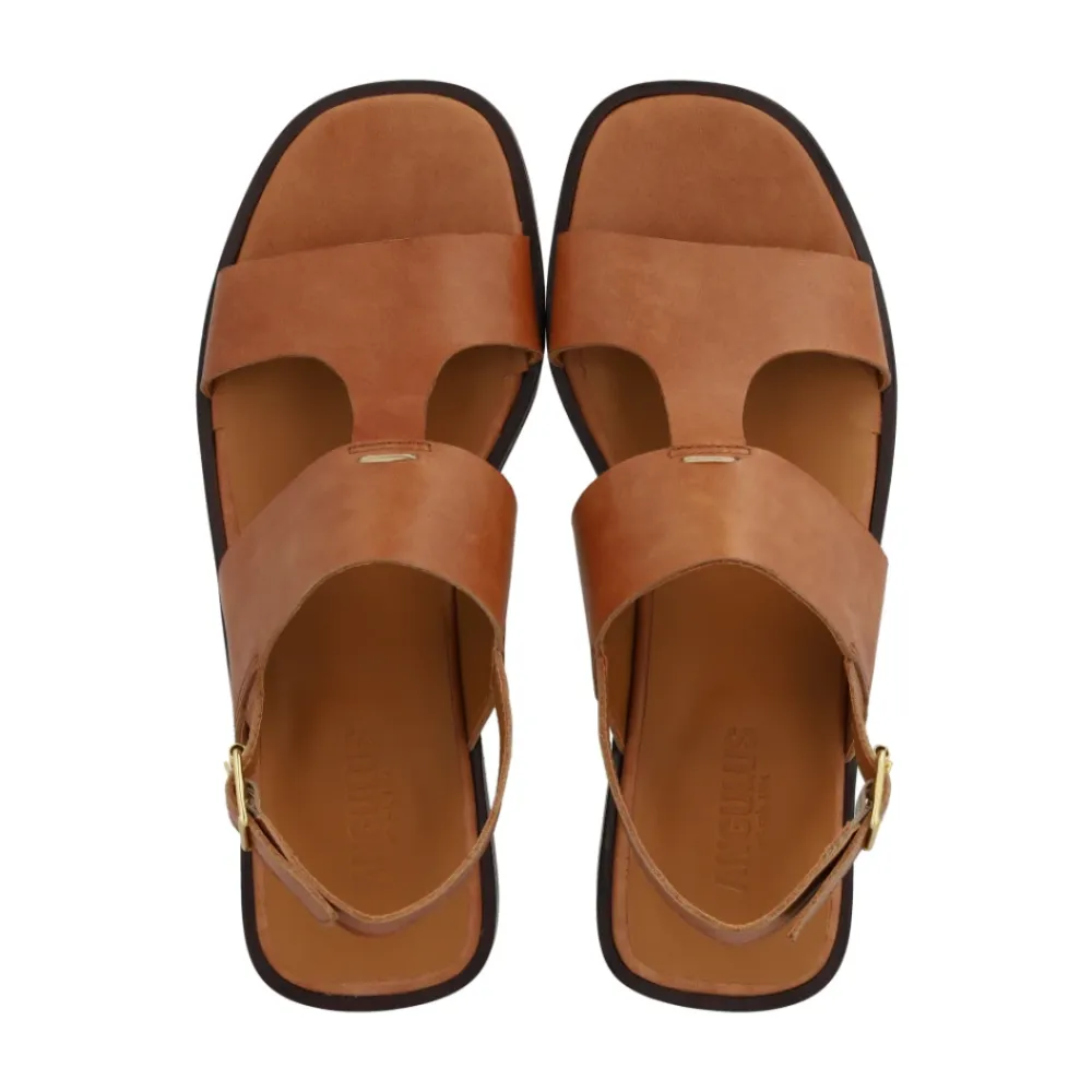Sandaler<Angulus Tan Lædersandal med Dekorativ Syning Beige