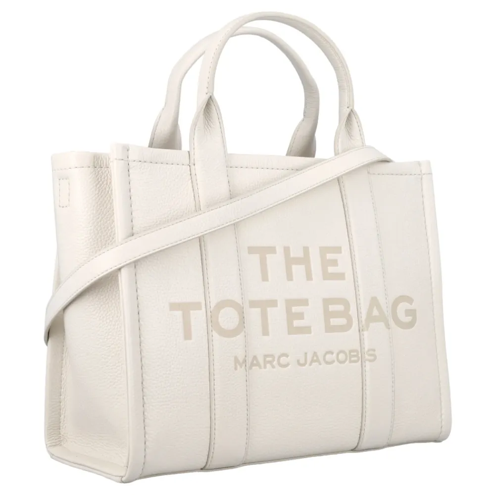 Indkøbstasker<Marc Jacobs The Leather Medium Tote Taske Beige
