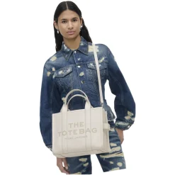Indkøbstasker<Marc Jacobs The Leather Medium Tote Taske Beige