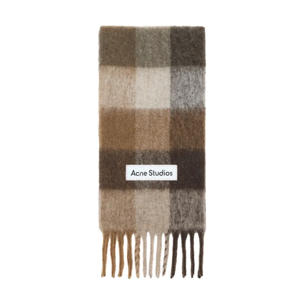 Tørklæder^Acne Studios Tjek Frynse Tørklæde Mørkebrun/Hvid/Brun Multifarvet