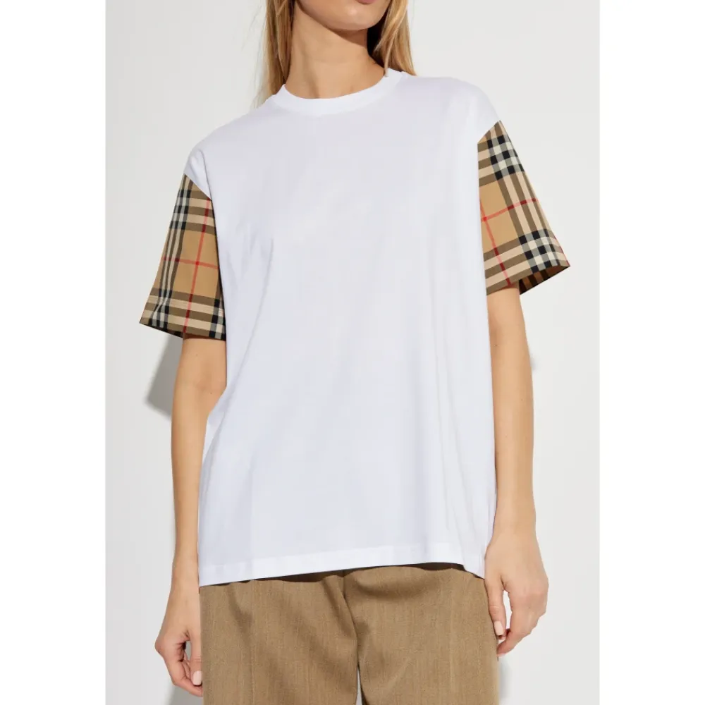 T-Shirts^Burberry Tjek Ærmer T-Shirt Hvid