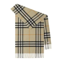 Halstørklæder Og Tørklæder^Burberry Tjekmønster Kashmir Tørklæde med Frynsekant Beige