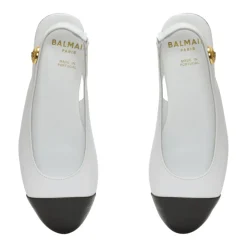 Ballerinasko^Balmain To-farvede læderballerinasko Hvid