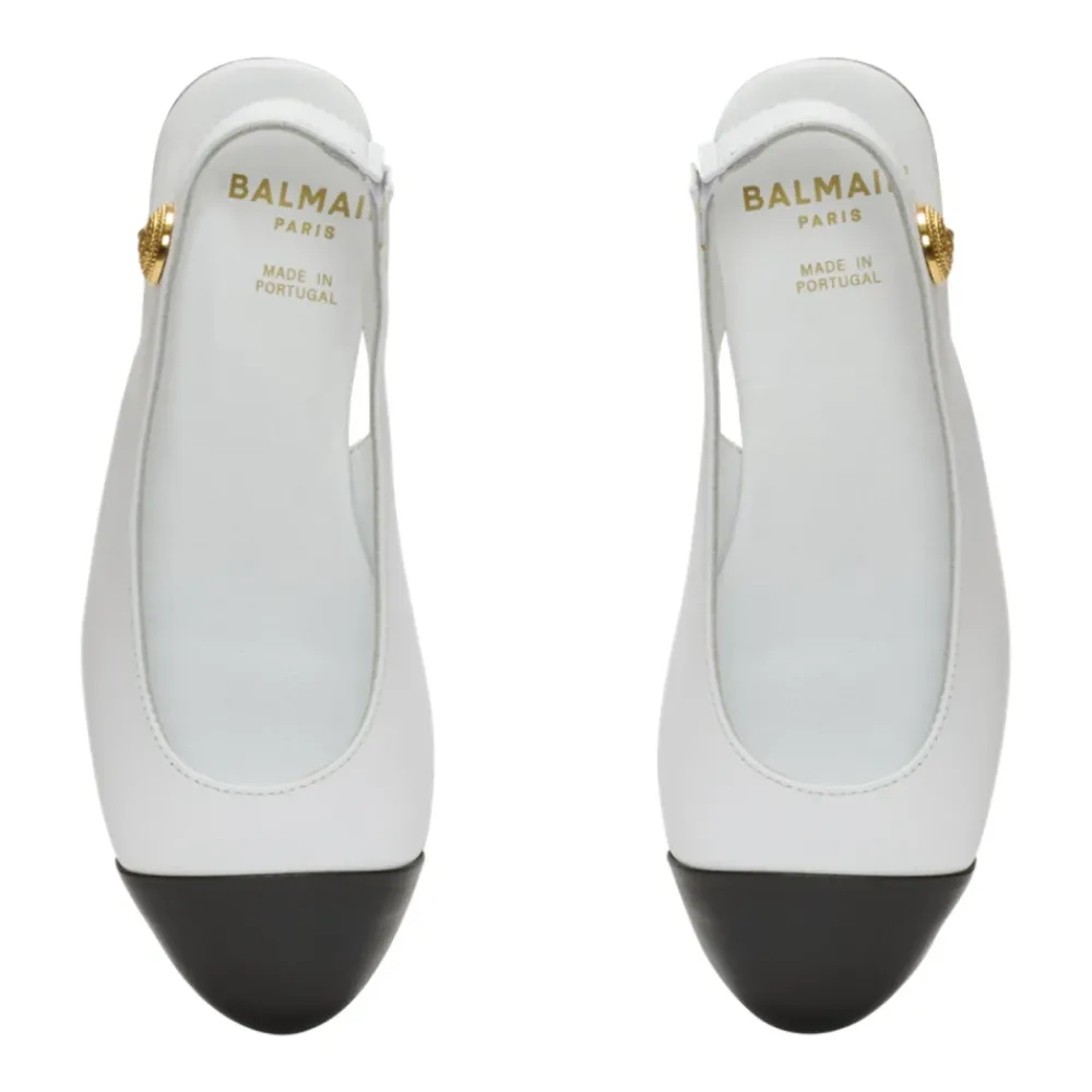 Ballerinasko^Balmain To-farvede læderballerinasko Hvid