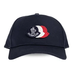 Huer & Kasketter^Moncler Tricolor Logo Bomuld Baseball Cap Blå