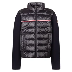 Jakker^Moncler Tricolor Vatteret Bomulds Cardigan med Lynlås Blå
