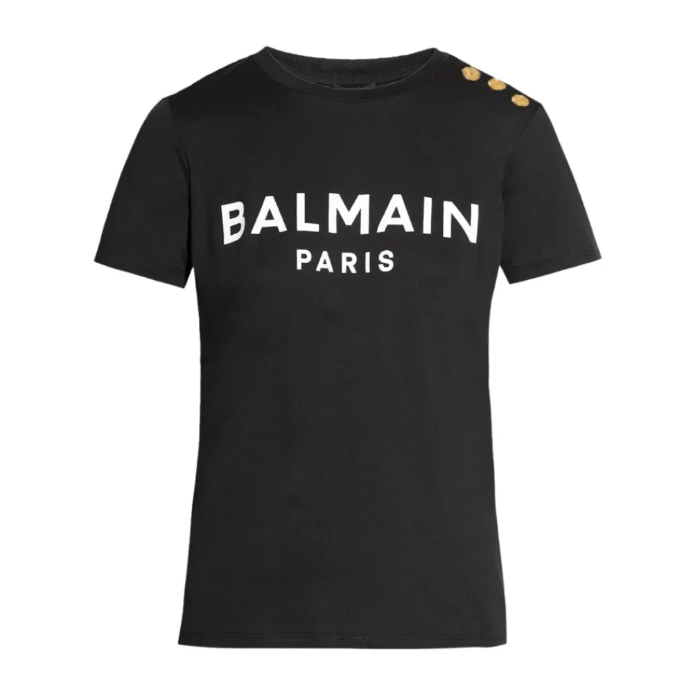T-Shirts<Balmain T-shirt med logo Sort