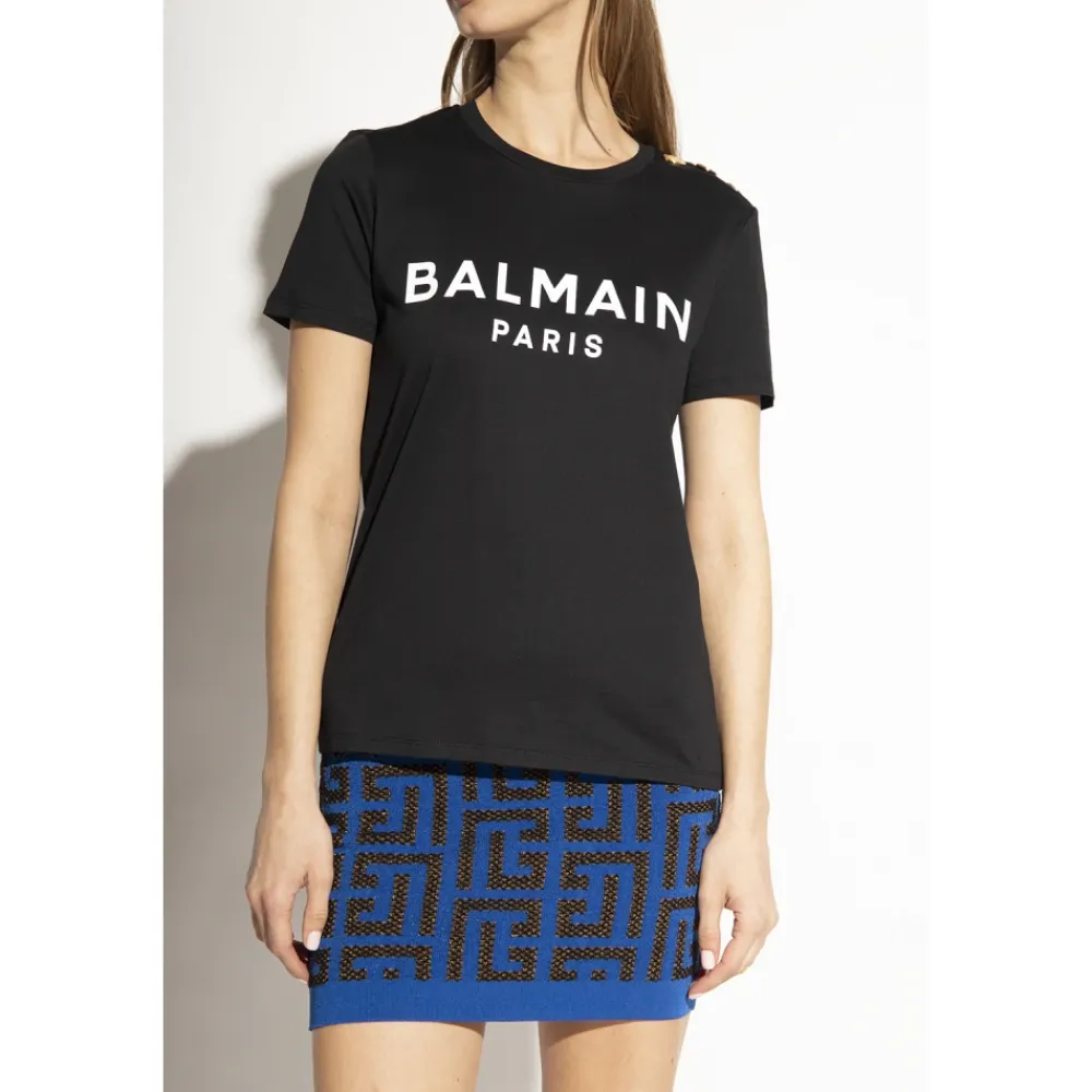 T-Shirts<Balmain T-shirt med logo Sort