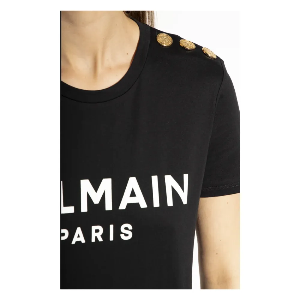 T-Shirts<Balmain T-shirt med logo Sort
