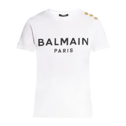 T-Shirts<Balmain T-shirt med logo Hvid
