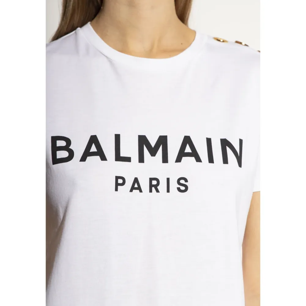 T-Shirts<Balmain T-shirt med logo Hvid
