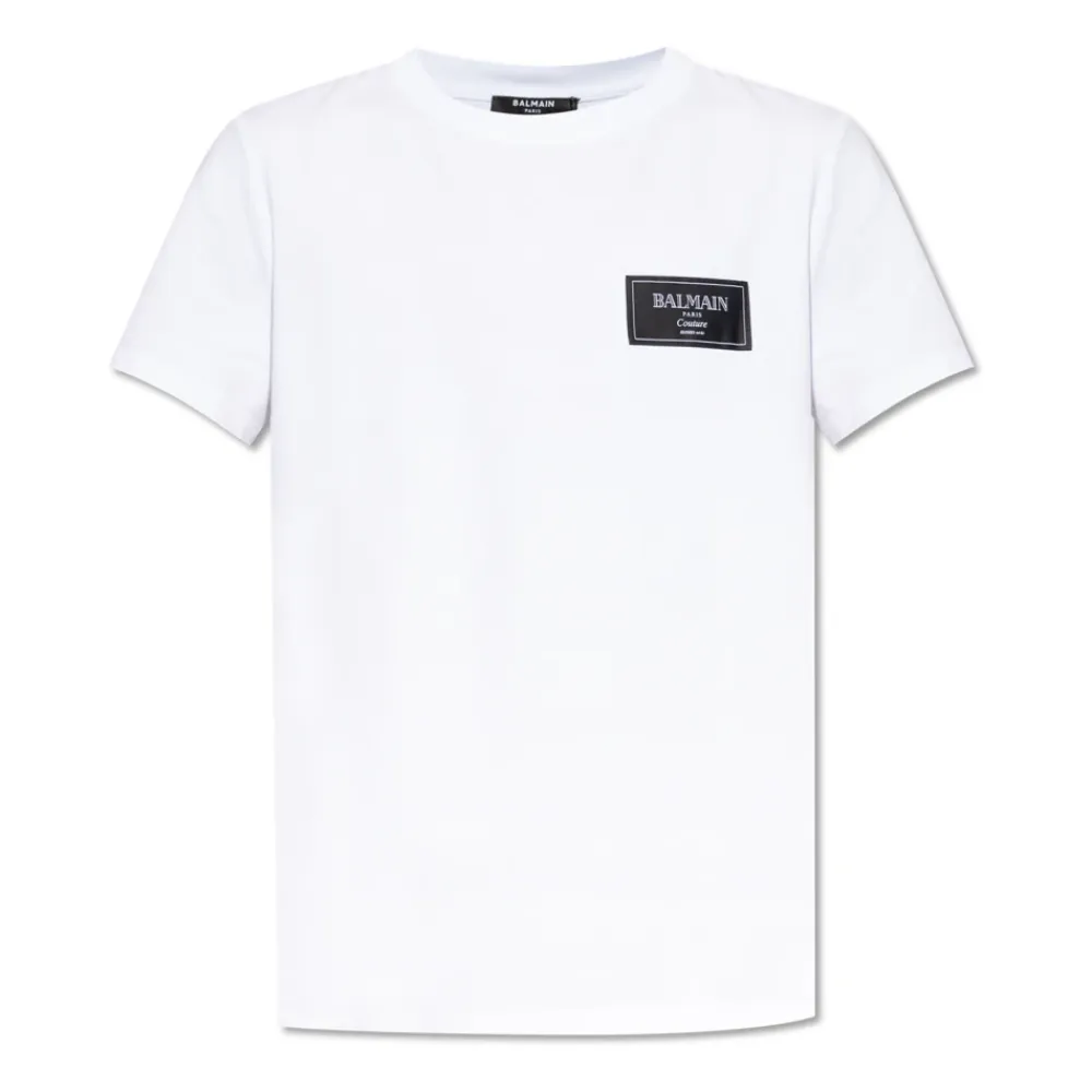 T-Shirts<Balmain T-shirt med logo patch Hvid