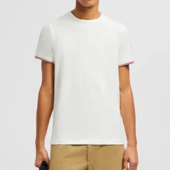 T-Shirts^Moncler T-shirt med tricolore-kant Hvid