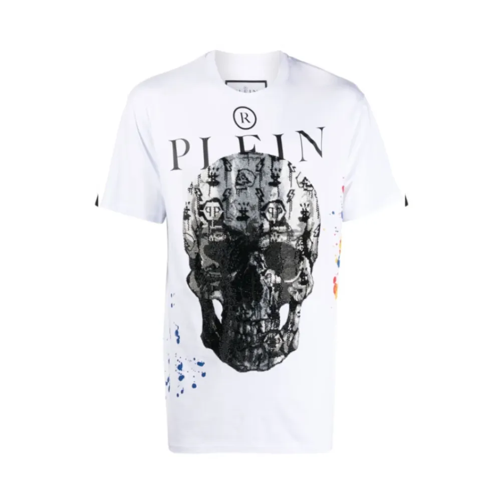 T-Shirts^Philipp Plein T-shirt Rund Hals SS med Krystaller Hvid
