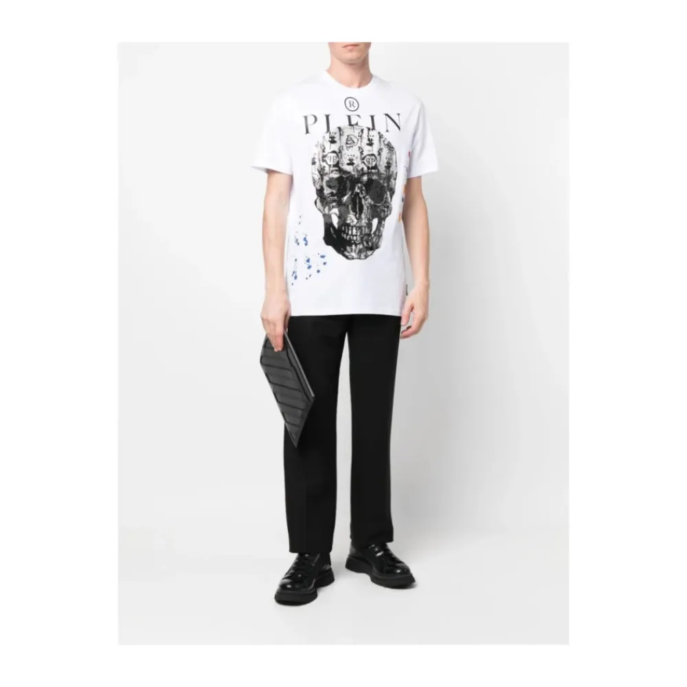 T-Shirts^Philipp Plein T-shirt Rund Hals SS med Krystaller Hvid