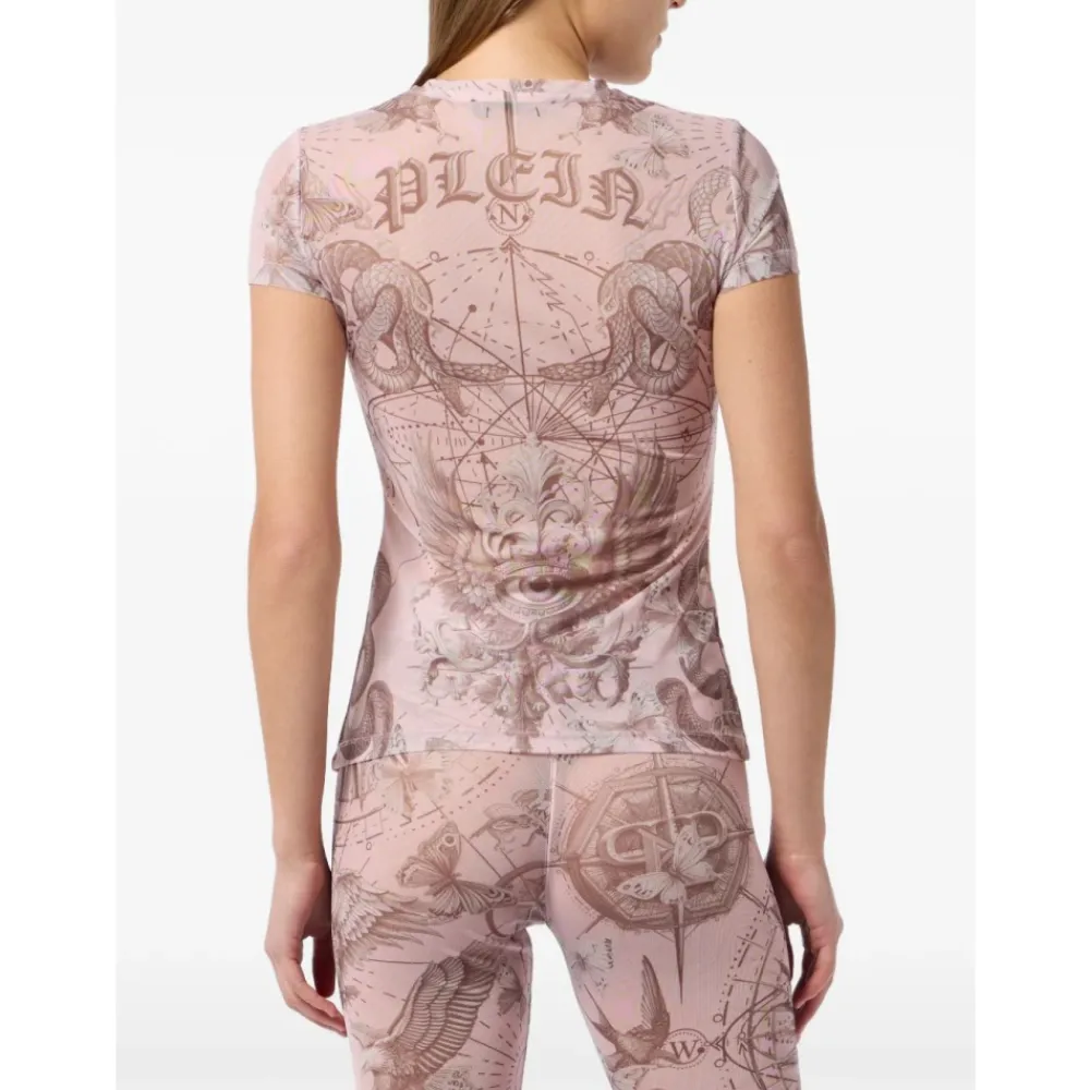T-Shirts & Toppe^Philipp Plein Tulle Pure Fit T-Shirt Butterfly Tattoo Pink