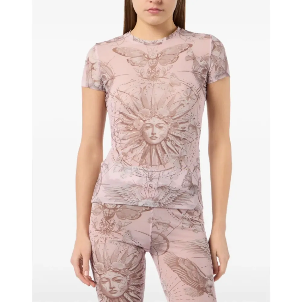 T-Shirts & Toppe^Philipp Plein Tulle Pure Fit T-Shirt Butterfly Tattoo Pink