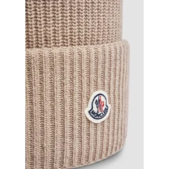 Huer & Kasketter^Moncler Uld Beanie Hue Klassisk Stil Beige