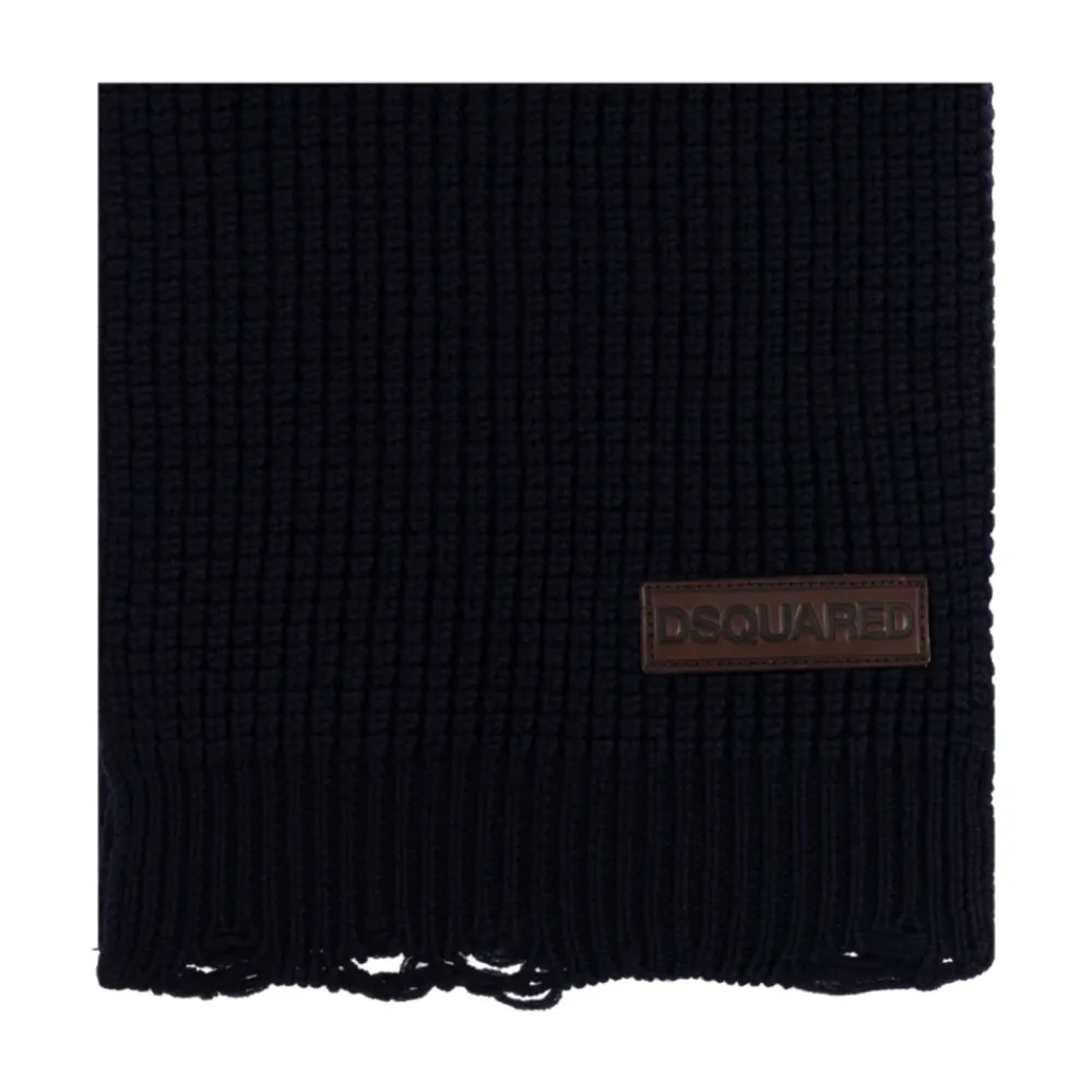 Halstørklæder Og Tørklæder<Dsquared2 Uld Logo Patch Strik Tørklæde Blå