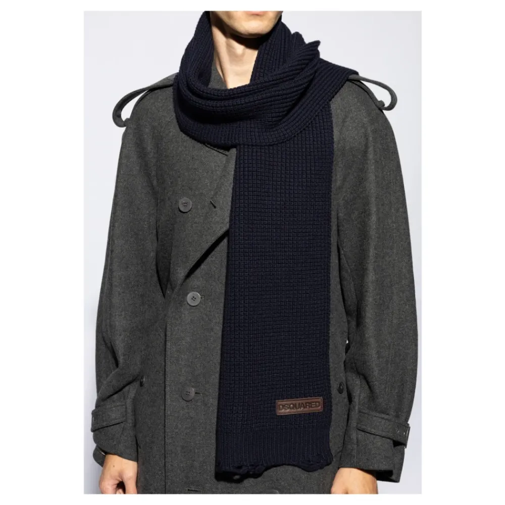 Halstørklæder Og Tørklæder<Dsquared2 Uld Logo Patch Strik Tørklæde Blå