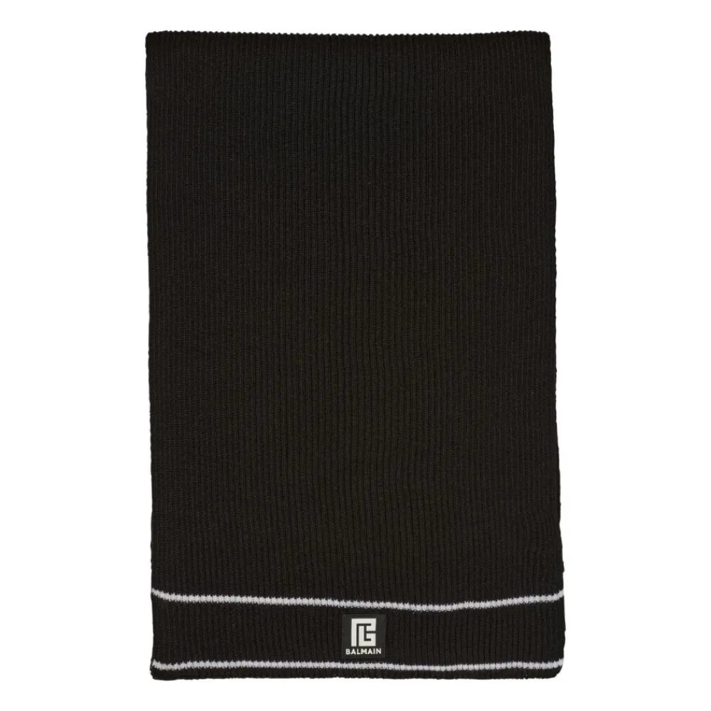 Halstørklæder Og Tørklæder<Balmain Uld Patch Halstørklæde Sort