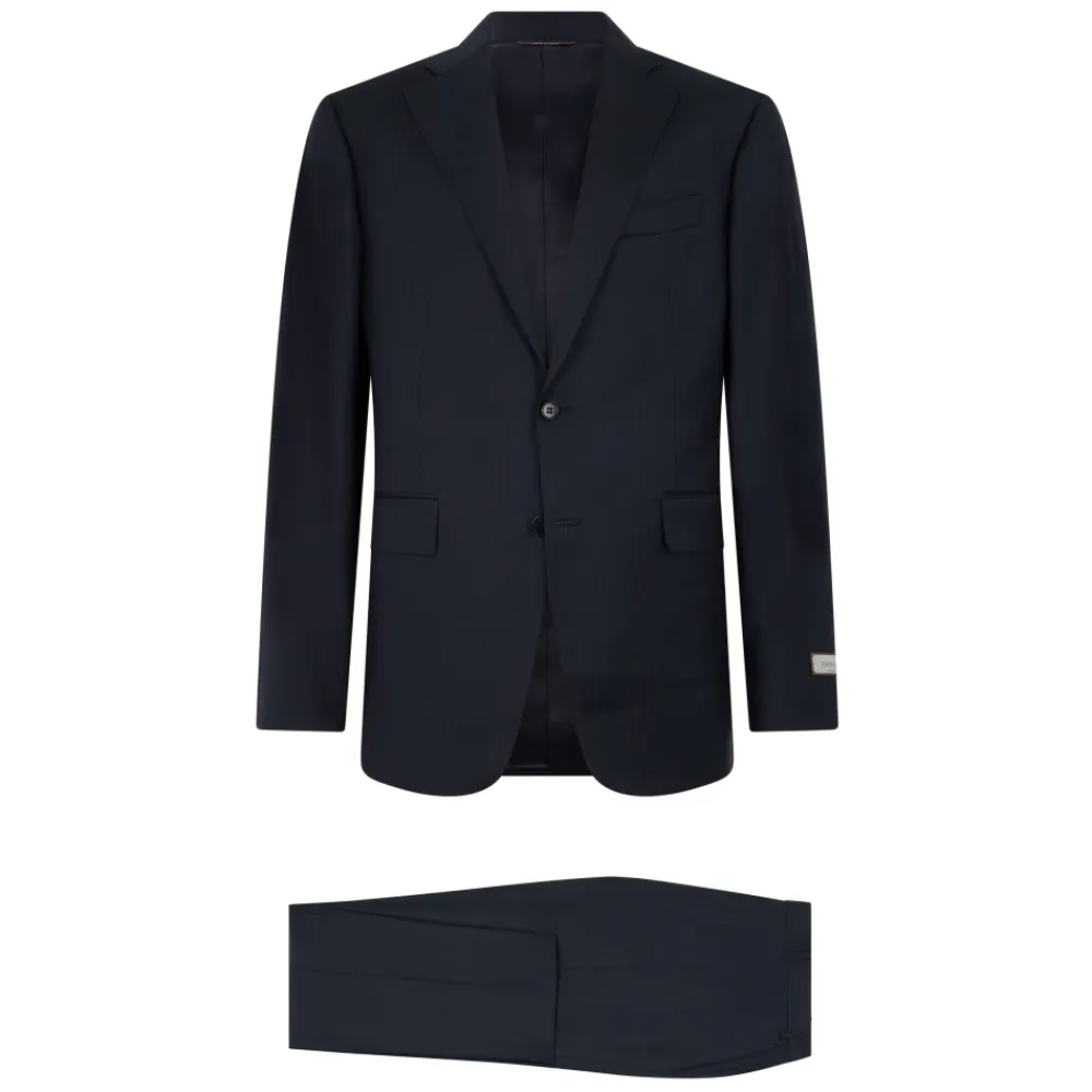 Jakkesæt<Canali Ulddragt med Pin-Striped Motif Blå