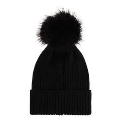 Huer & Kasketter^Moncler Uldhue med imiteret pelskvast Sort