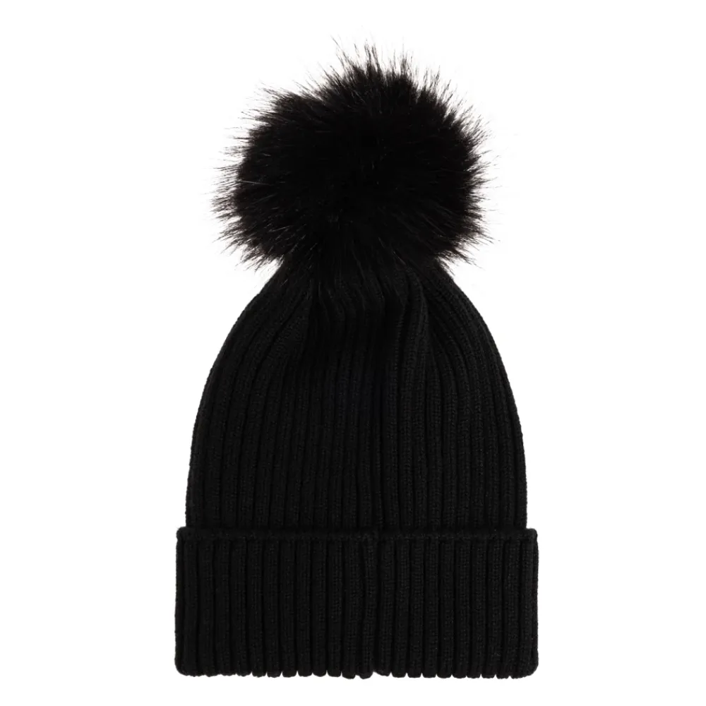Huer & Kasketter^Moncler Uldhue med imiteret pelskvast Sort