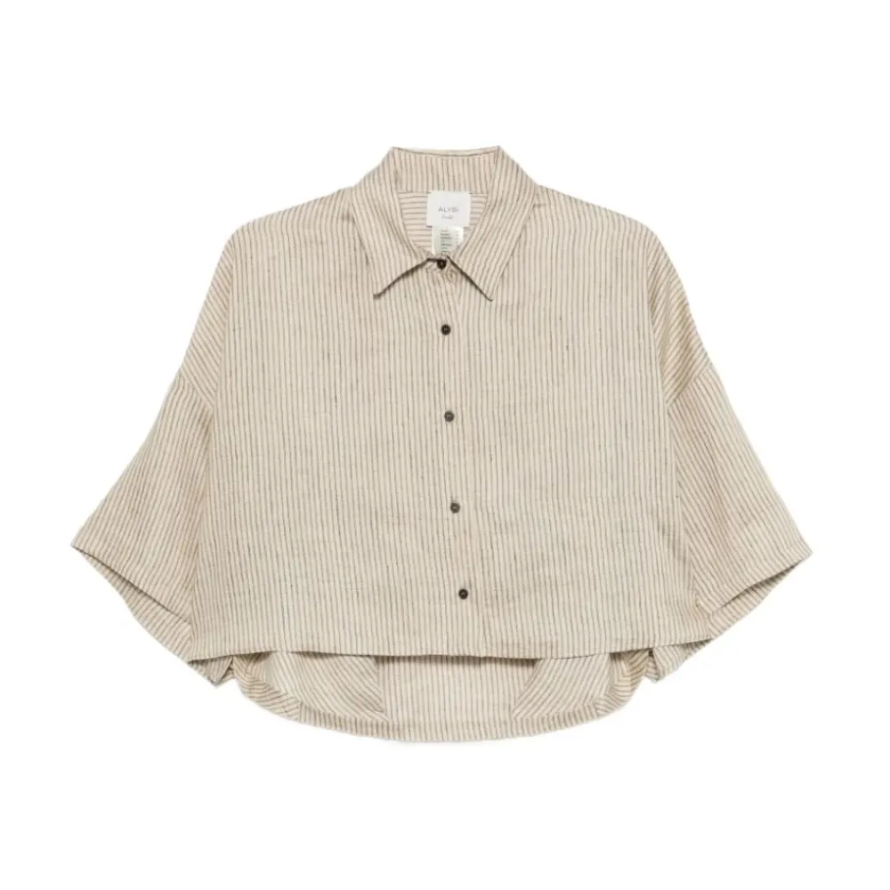 Bluser & Skjorter^Alysi Vertical-Stribet Kortærmet Skjorte Beige