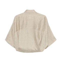 Bluser & Skjorter^Alysi Vertical-Stribet Kortærmet Skjorte Beige