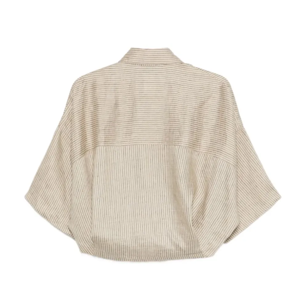 Bluser & Skjorter^Alysi Vertical-Stribet Kortærmet Skjorte Beige
