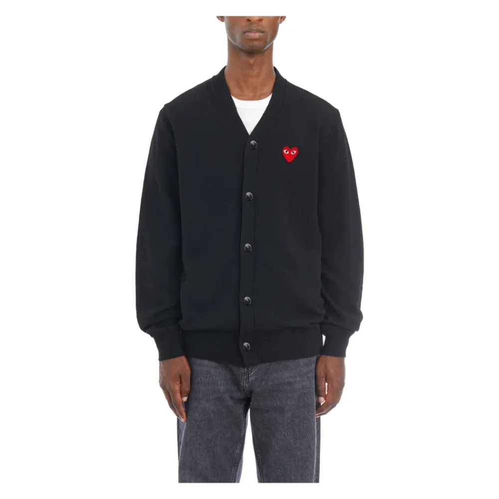 Strik<Comme des Garçons Play V-Hals Logo Cardigan Sweater Sort