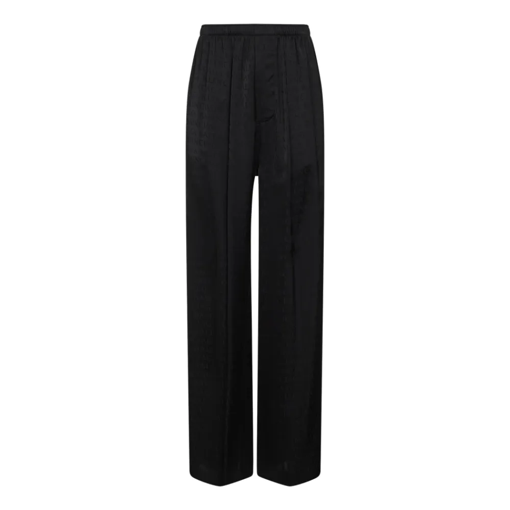 Bukser<Balenciaga Viskosebukser med Tone-i-Tone Logo over det Hele Sort