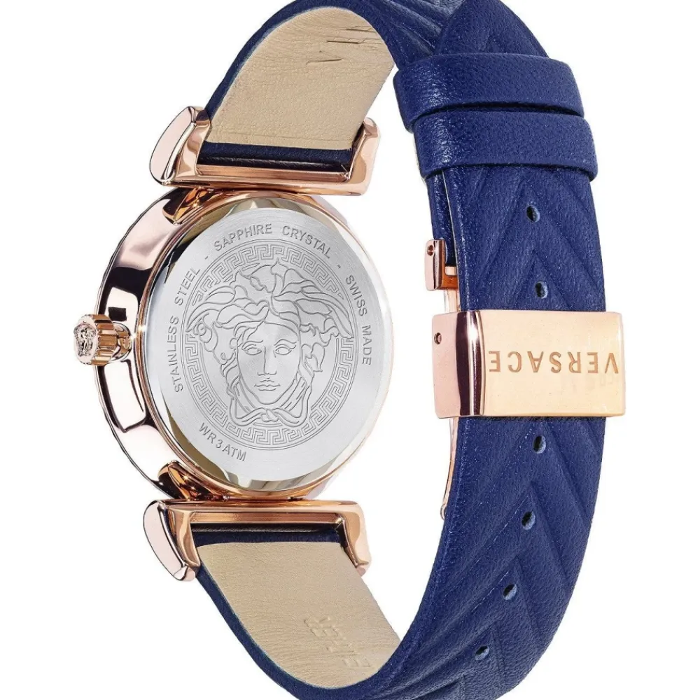 Ure<Versace V-Motif Dameur Rosaguld Blå Læder Pink