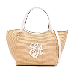 Indkøbstasker<Emporio Armani Vævet Strå Medium Shopper Taske Beige