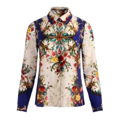 Bluser & Skjorter^Alice + Olivia Willa Langærmet Silke Bluse med Skjult Stolpelukning Multifarvet
