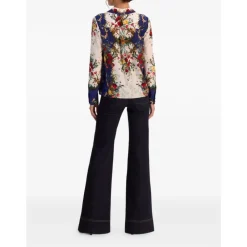 Bluser & Skjorter^Alice + Olivia Willa Langærmet Silke Bluse med Skjult Stolpelukning Multifarvet