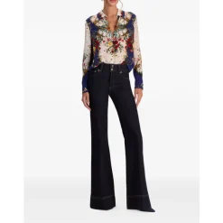 Bluser & Skjorter^Alice + Olivia Willa Langærmet Silke Bluse med Skjult Stolpelukning Multifarvet