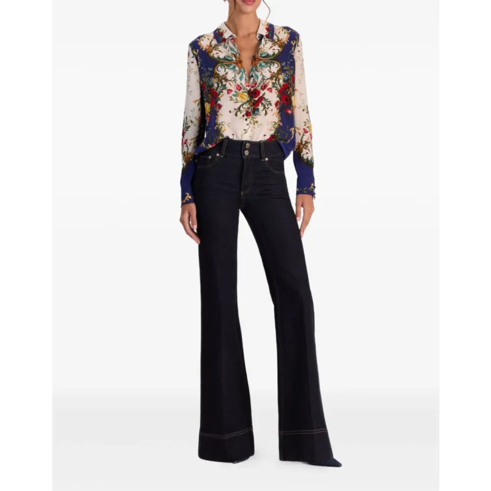 Bluser & Skjorter^Alice + Olivia Willa Langærmet Silke Bluse med Skjult Stolpelukning Multifarvet